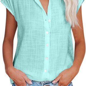 Womens Aqua ButtonUp Top